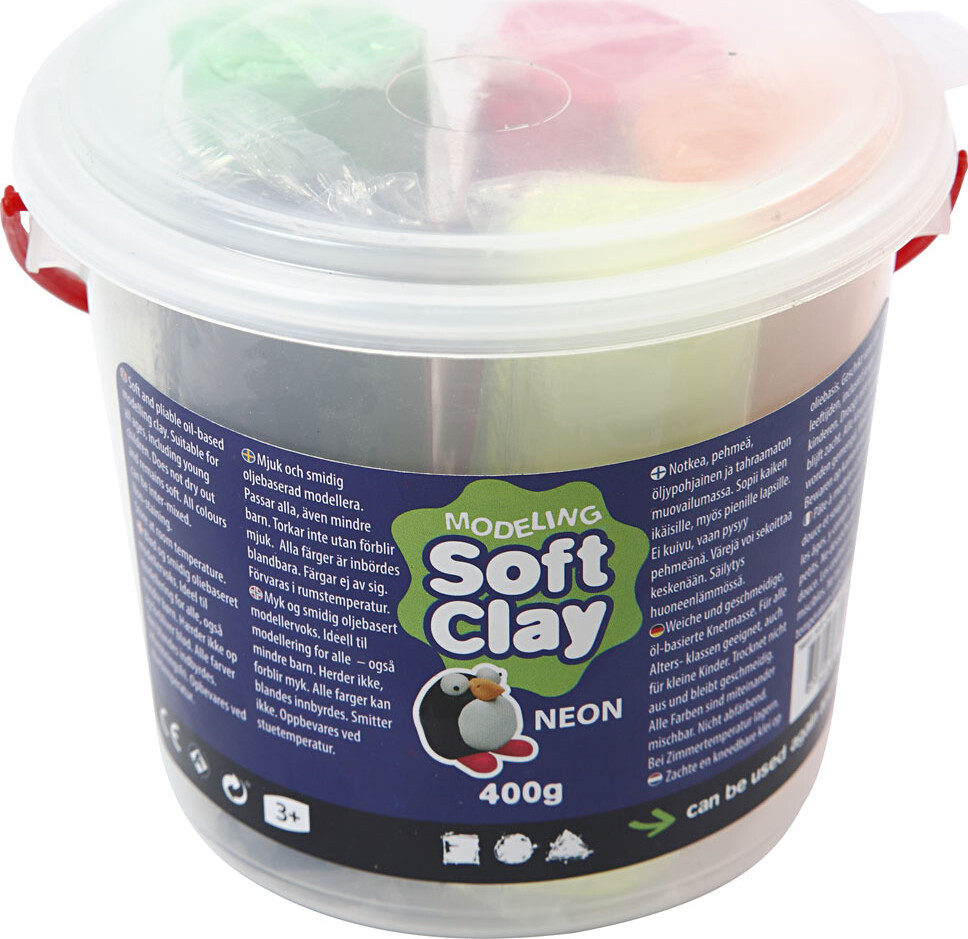 Soft Clay - Modellervoks I Spand - 5 Neonfarver - 400 G