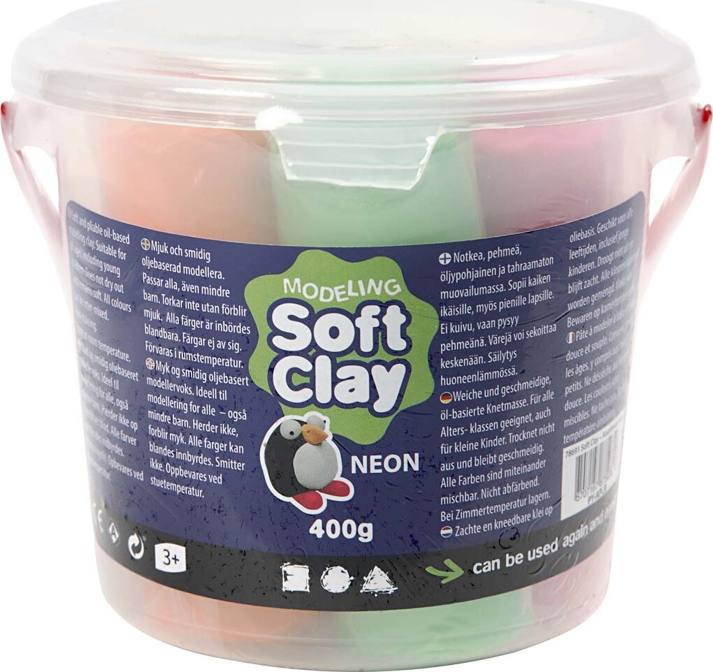 Soft Clay - Modellervoks I Spand - 5 Neonfarver - 400 G