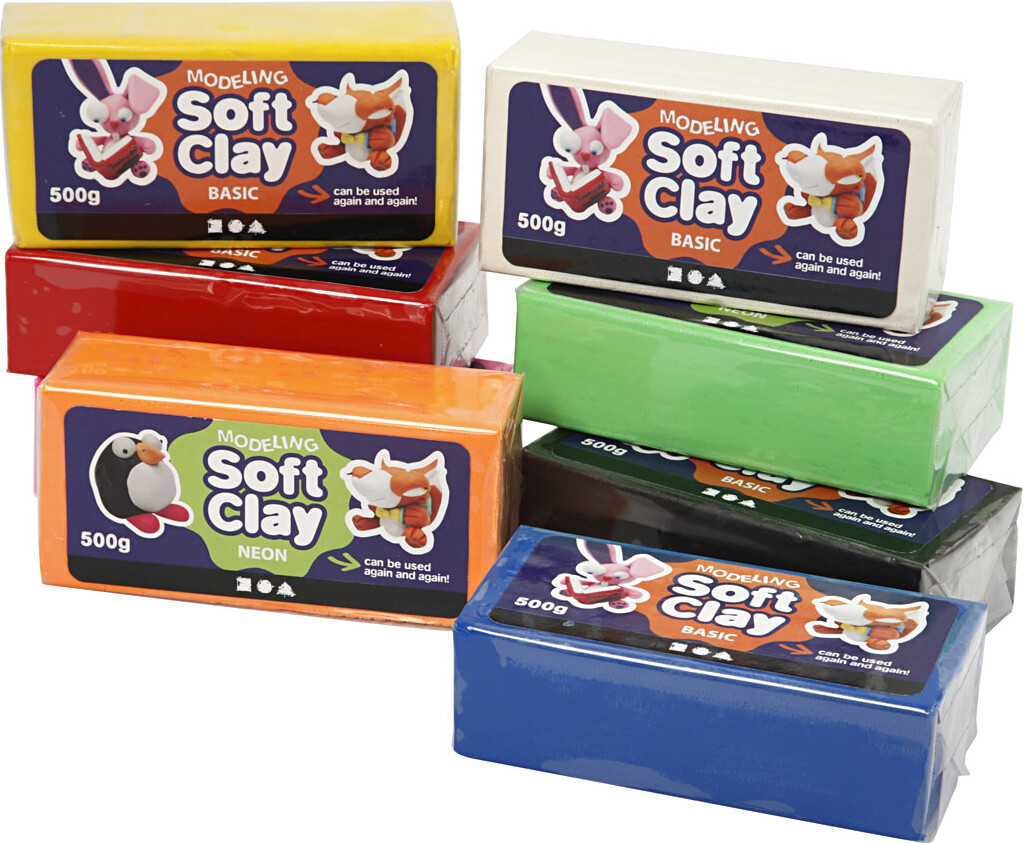 Soft Clay - Modellervoks Sæt - 8 Farver - 8X500 G