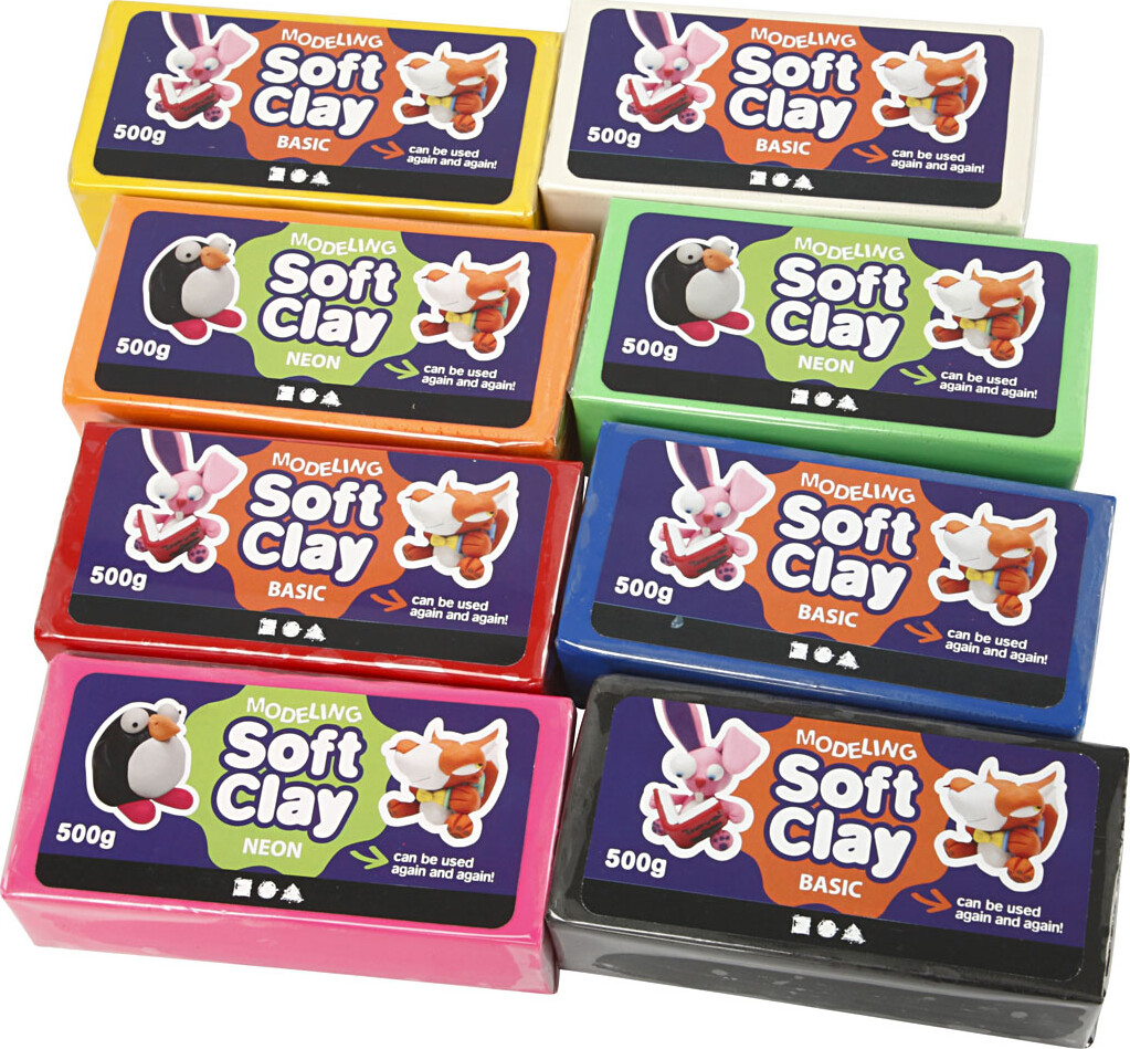 Soft Clay - Modellervoks Sæt - 8 Farver - 8X500 G