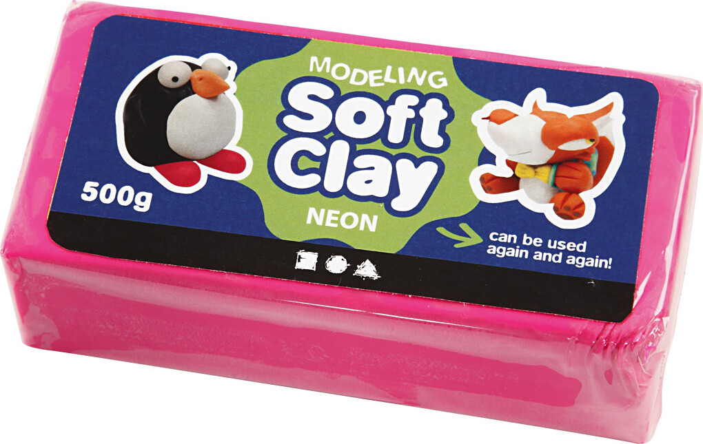Soft Clay - Modellervoks - Neon Pink - 500 G
