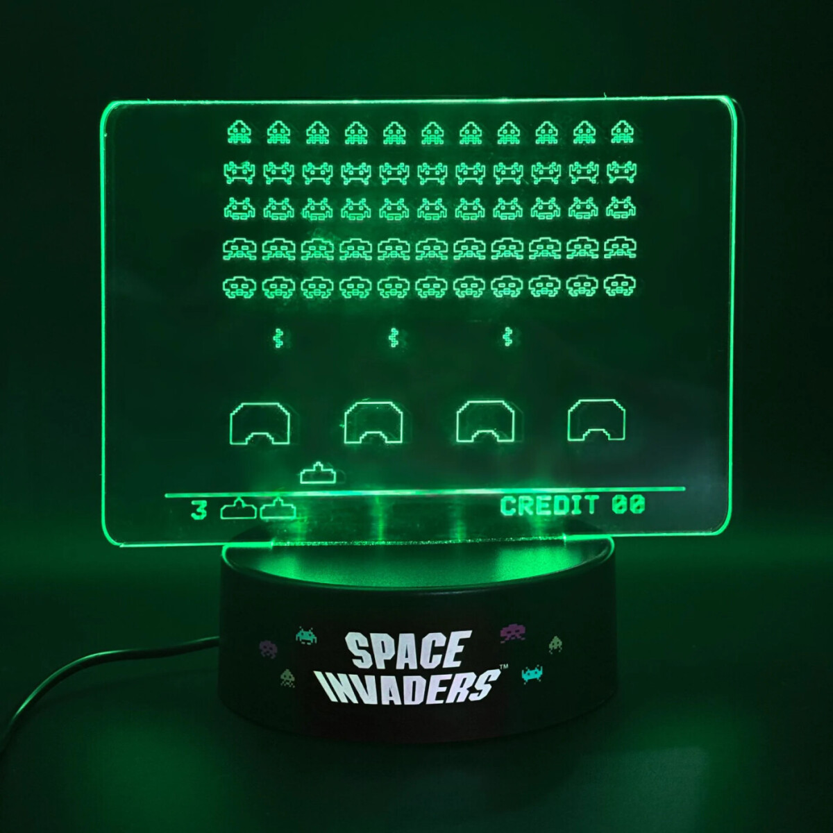 Mad Monkey - Space Invaders Lamp - Akryl Lampe Med Farveskift