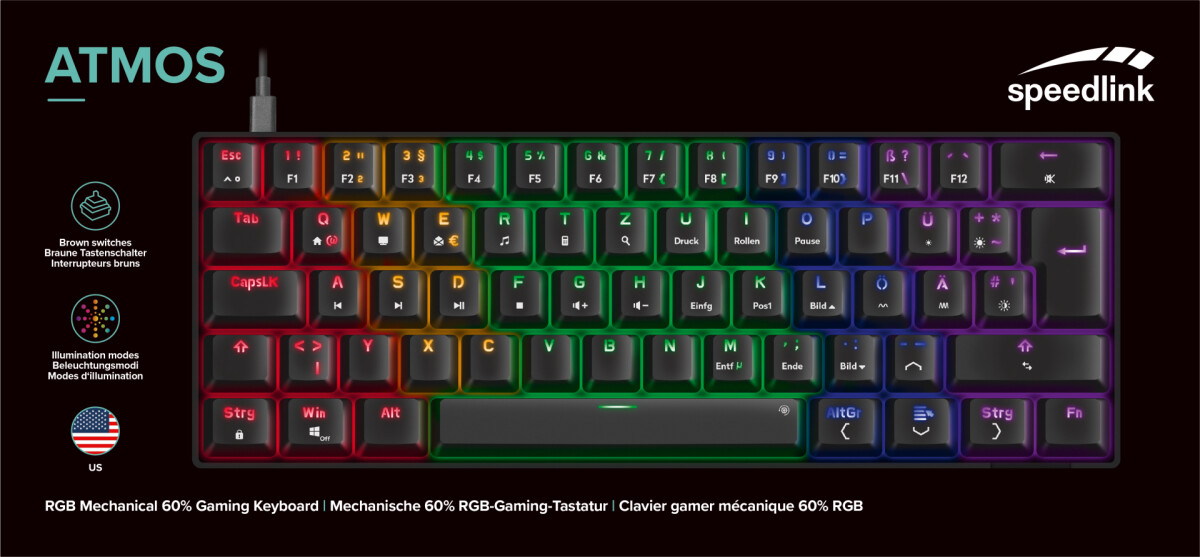 Speedlink - Atmos Rgb Rainbow Mechanical 60 Gaming Keyboard With Brown