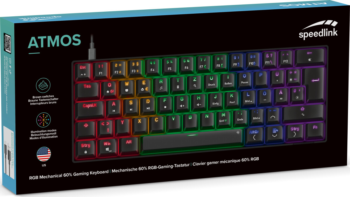 Speedlink - Atmos Rgb Rainbow Mechanical 60 Gaming Keyboard With Brown