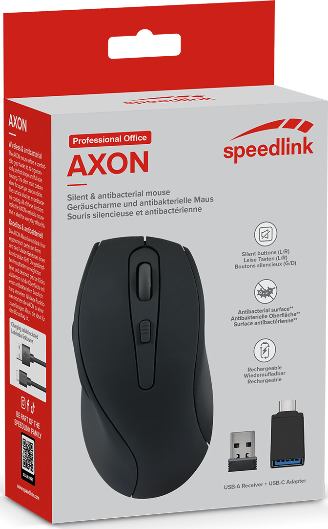 Speedlink - Axon Silent Antibacterial Rechargeable Mouse - Wireless Usb-A-C