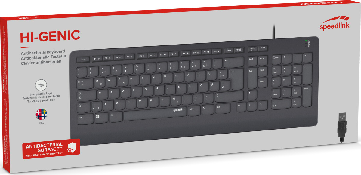 Speedlink - Hi-Genic Antibacterial Keyboard Black - Nordic Layout