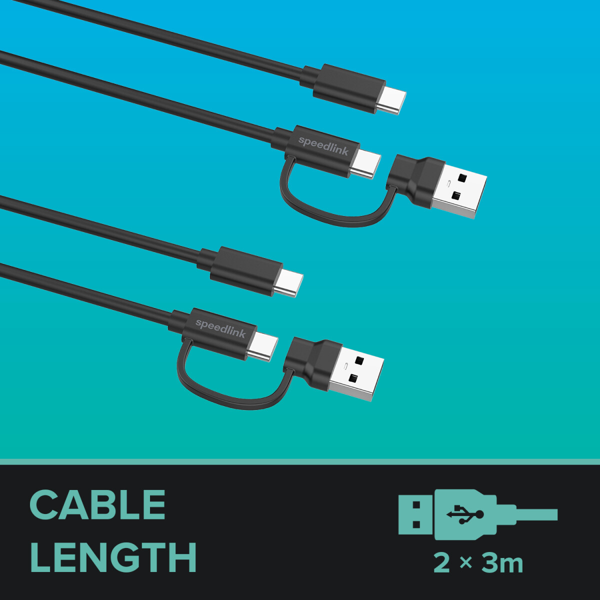 Speedlink - Stream Play Charge Usb-Ca To Usb-C Cable Set Black