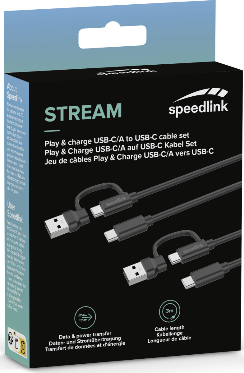 Speedlink - Stream Play Charge Usb-Ca To Usb-C Cable Set Black