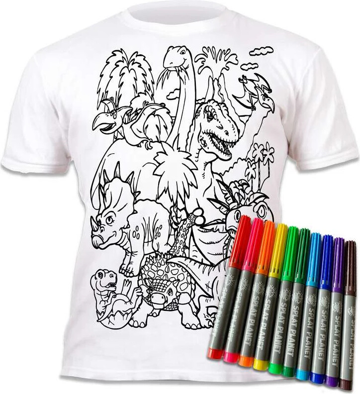 Splat Planet - T-Shirt Farv Og Vask Af - 10 Tuscher - 3-4 År - Dinosaur