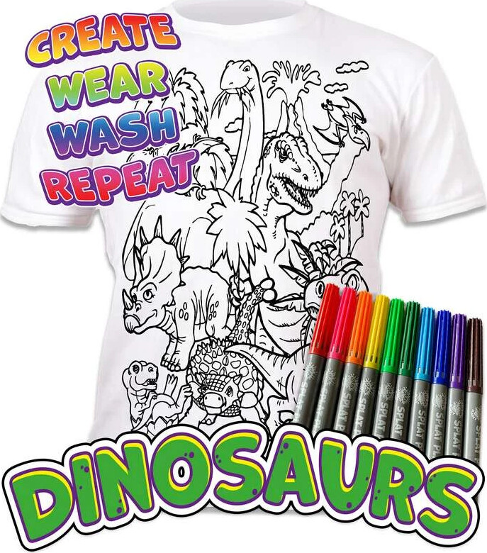 Splat Planet - T-Shirt Farv Og Vask Af - 10 Tuscher - 3-4 År - Dinosaur