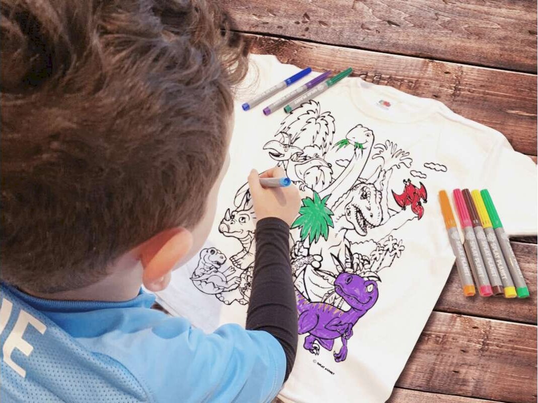 Splat Planet - T-Shirt Farv Og Vask Af - 10 Tuscher - 5-6 År - Dinosaurus