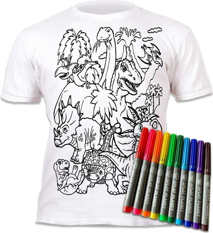 Splat Planet - T-Shirt Farv Og Vask Af - 10 Tuscher - 5-6 År - Dinosaurus