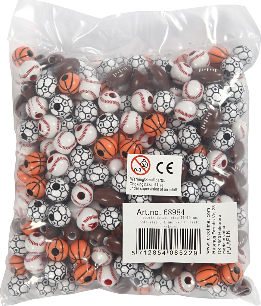 Sportsperler - Str 11-15 Mm - Hulstr 3-4 Mm - Assorterede Farver - 270 G