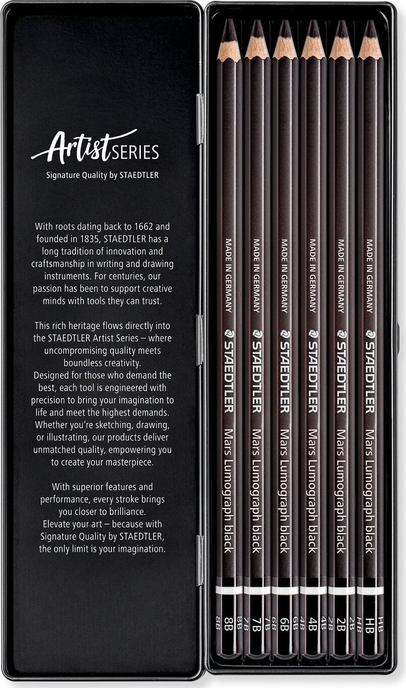 Staedtler - Mars Lumograph Black - 6 Blyanter - Artist Series - Sort