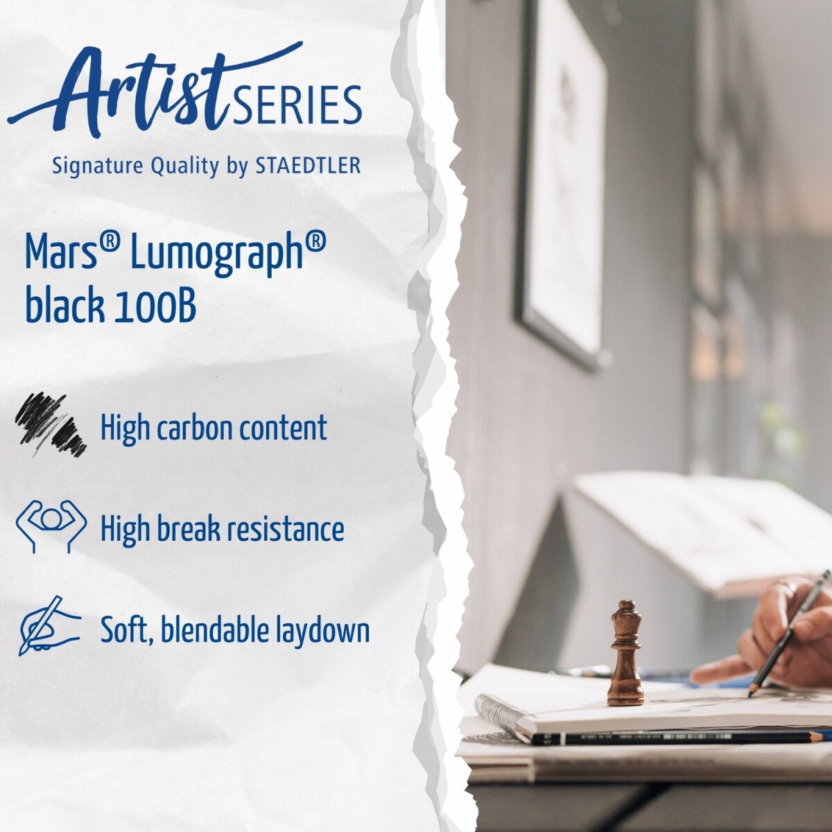 Staedtler - Mars Lumograph Black - 6 Blyanter - Artist Series - Sort