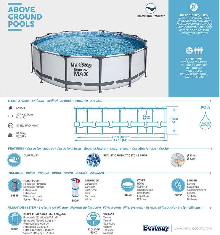 Bestway - Steel Pro Max Rund Pool - 427x107 Cm - 56950 | Se tilbud og ...