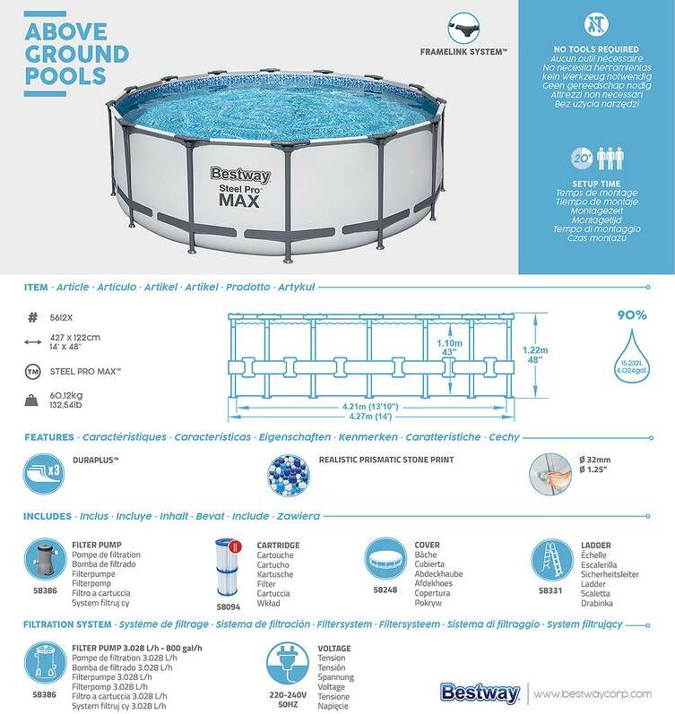 Bestway - Steel Pro Max Rund Pool - 427X122 Cm - 5612X