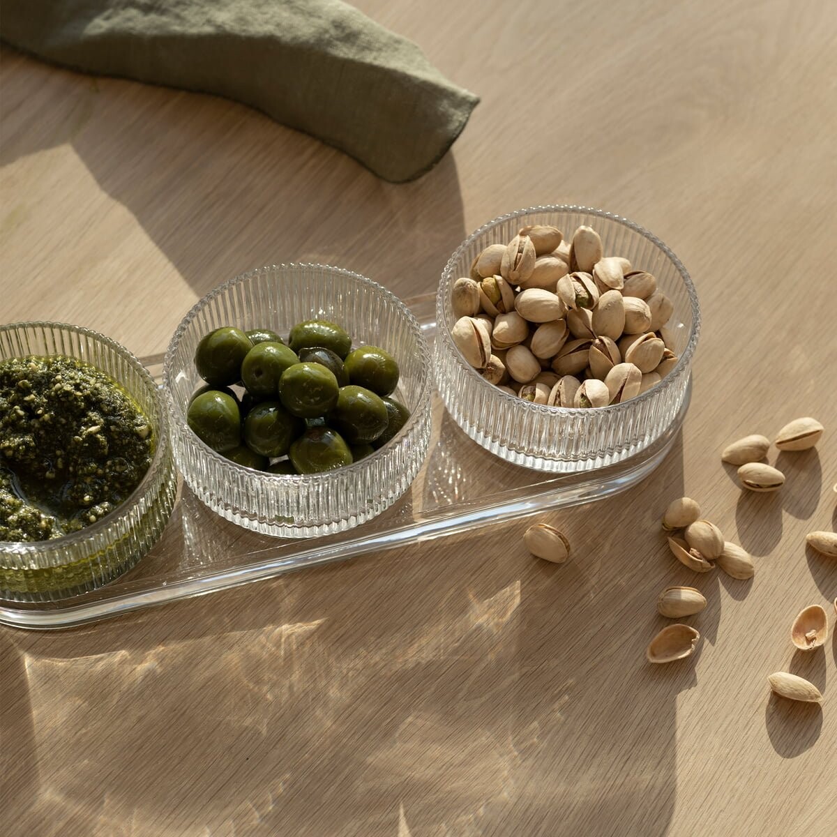 Stelton - Pilastro Tapassæt Med 3 Skåle - Glas - Riflet