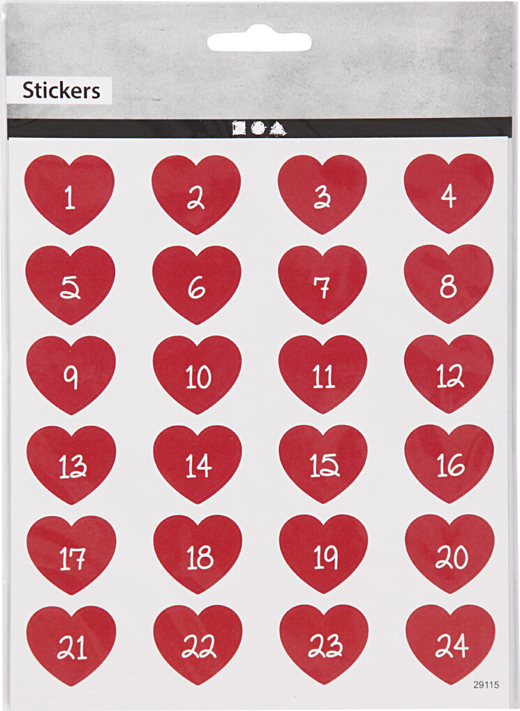Juleklistermærker - Kalendertal - Rød - 24 Stk