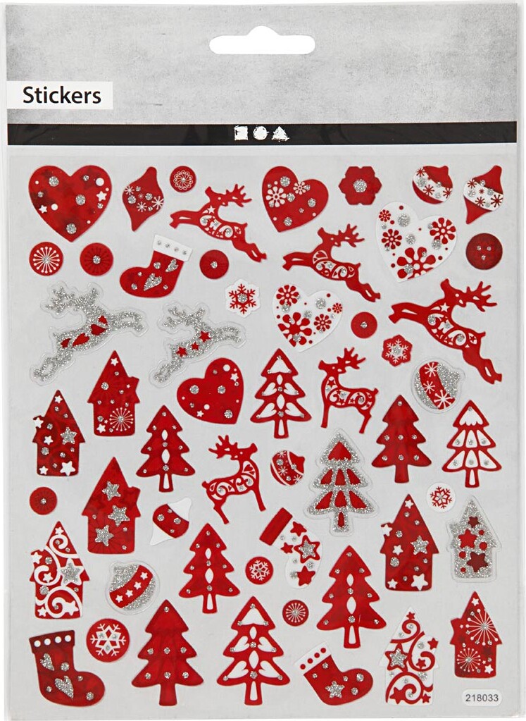 Stickers - Jul - Ark 15X16 5 Cm - Rød - Hvid - 1 Ark