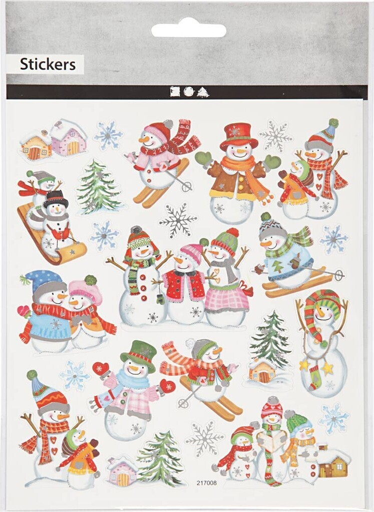 Stickers - Snemænd På Ski - Ark 15X16 5 Cm - 1 Ark