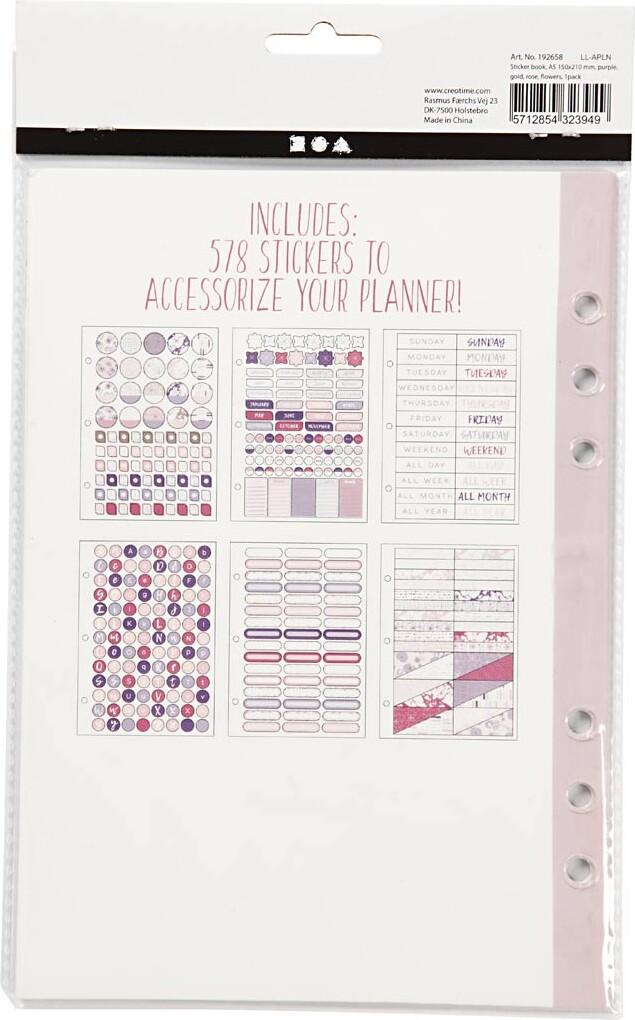Klistermærkebog Til Bullet Journal Og Planner - Lilla - 578 Stk