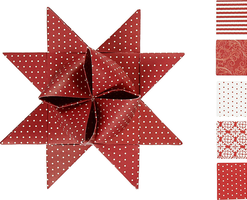 Stjernestrimler - L 100 Cm - Ø 18 Cm - B 40 Mm - Rød - Hvid - 40 Strimler