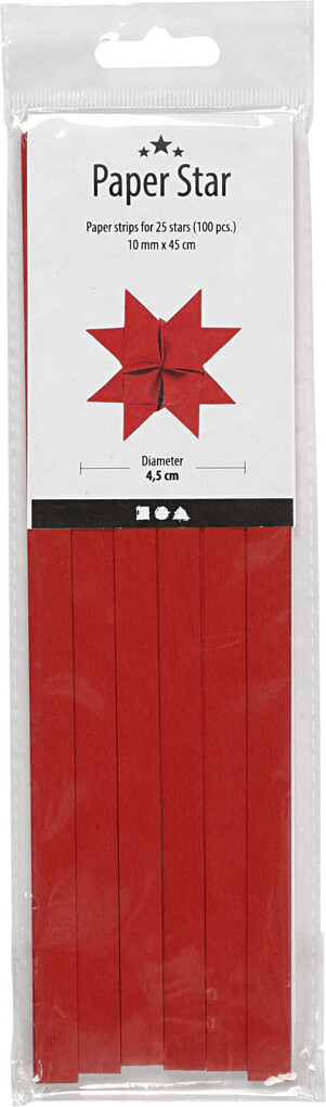 Stjernestrimler - L 45 Cm - B 10 Mm - Ø 4 5 Cm - Rød - 100 Strimler