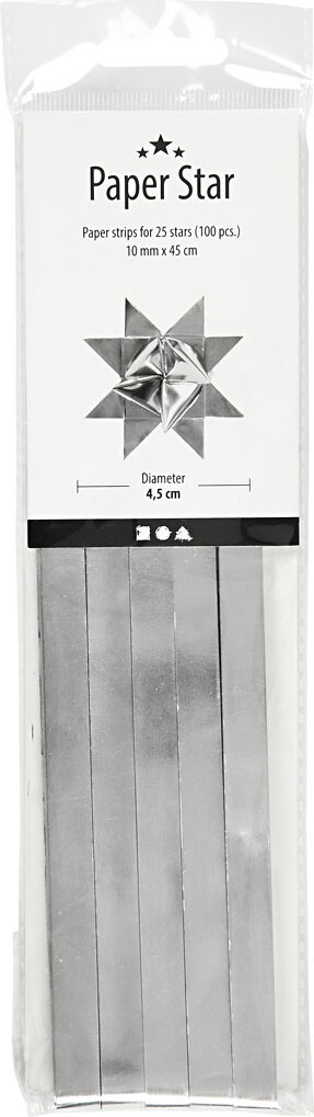 Stjernestrimler - L 45 Cm - Ø 4 5 Cm - B 10 Mm - Sølv - 100 Strimler