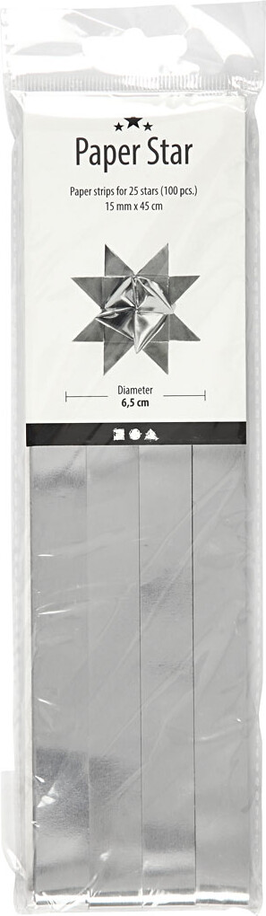 Stjernestrimler - L 45 Cm - Ø 6 5 Cm - B 15 Mm - Sølv - 100 Strimler