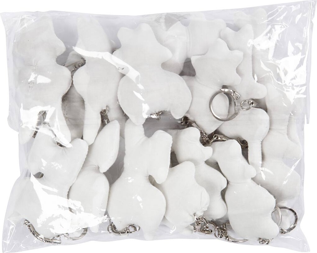 Stoffigurer Med Nøglering - Str 6-10 Cm - Hvid - 15 Stk