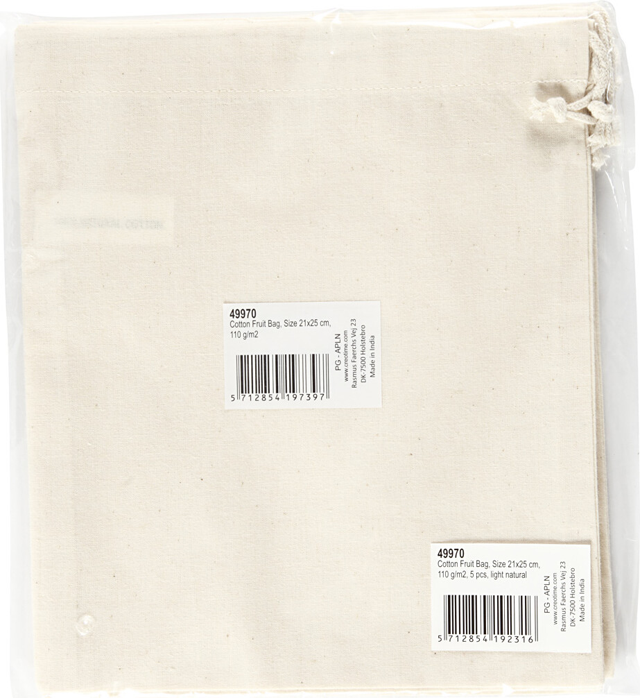 Stofpose - Str 21X25 Cm - 110 G - Lys Natur - 5 Stk