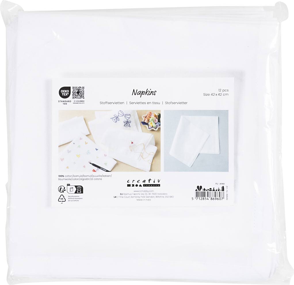 Stofservietter - Str 42X42 Cm - 145 G - Hvid - 12 Stk