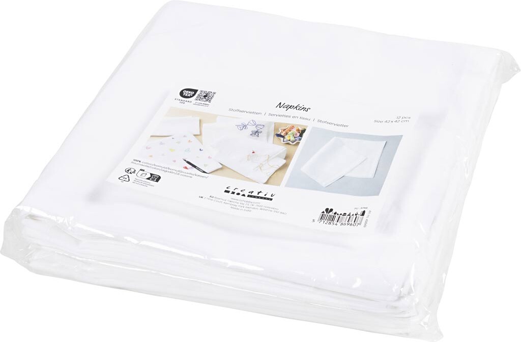 Stofservietter - Str 42X42 Cm - 145 G - Hvid - 12 Stk