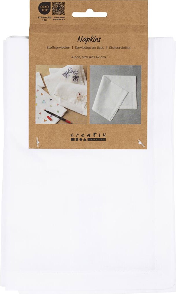 Stofservietter - Str 42X42 Cm - 145 G - Hvid - 4 Stk