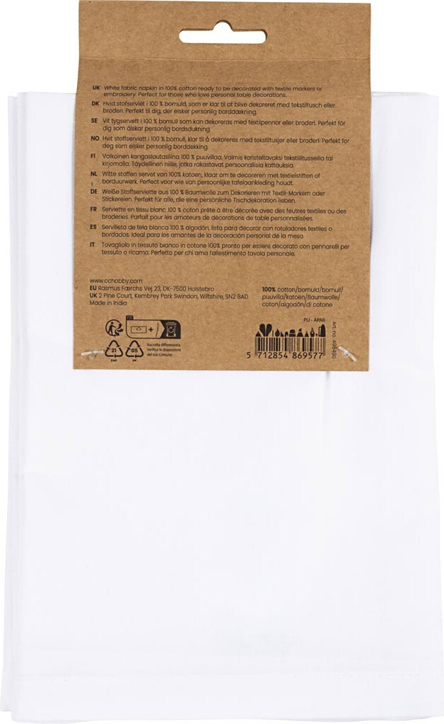 Stofservietter - Str 42X42 Cm - 145 G - Hvid - 4 Stk