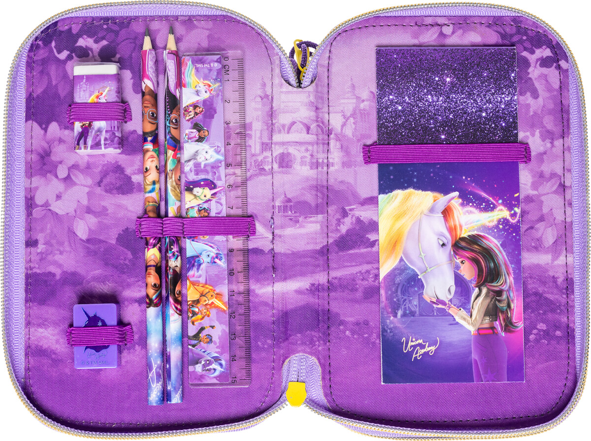 Stor - Unicorn Academy - Fyldt Dobbelt Penalhus - 195 X 125 X 5 Cm