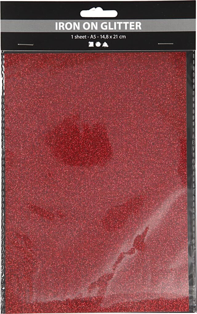 Strygestof - A5 - 148X210 Mm - Glitter - Rød - 1 Ark