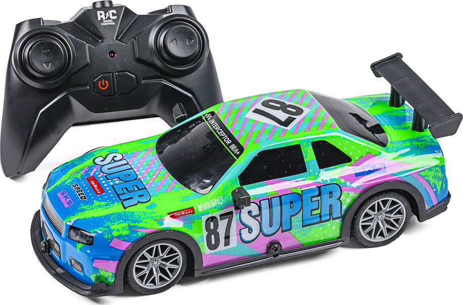 Tec-Toy - Super 87 - Rc Fjernstyret Bil Med Lys - 15 Kmt - Grøn