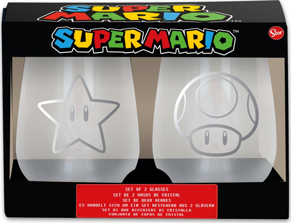 Super Mario - Gavesæt Med To Glas
