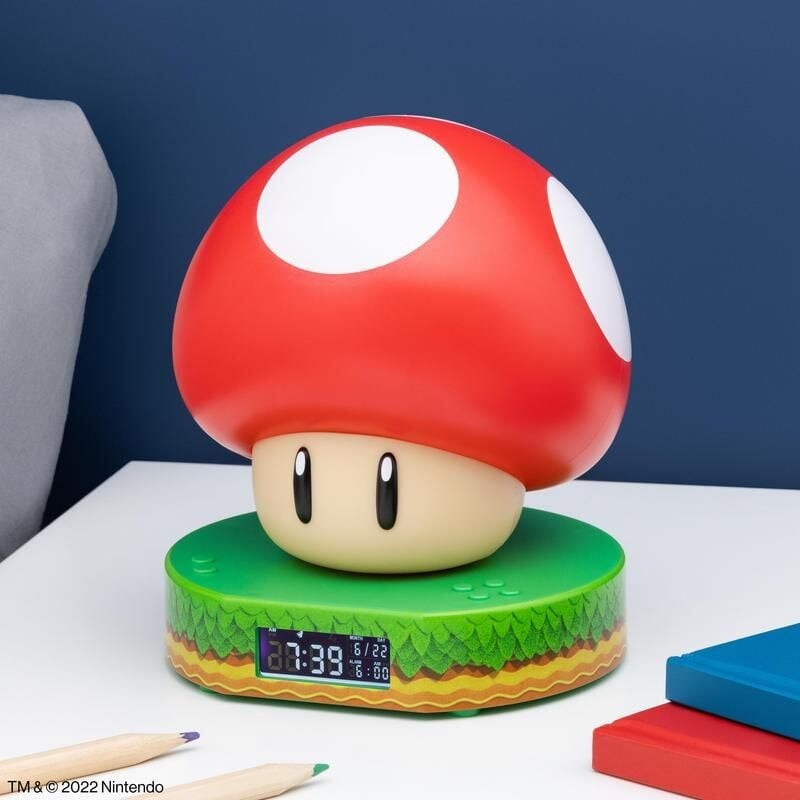 Super Mario Vækkeur Med Lys - Mushroom - 13 Cm