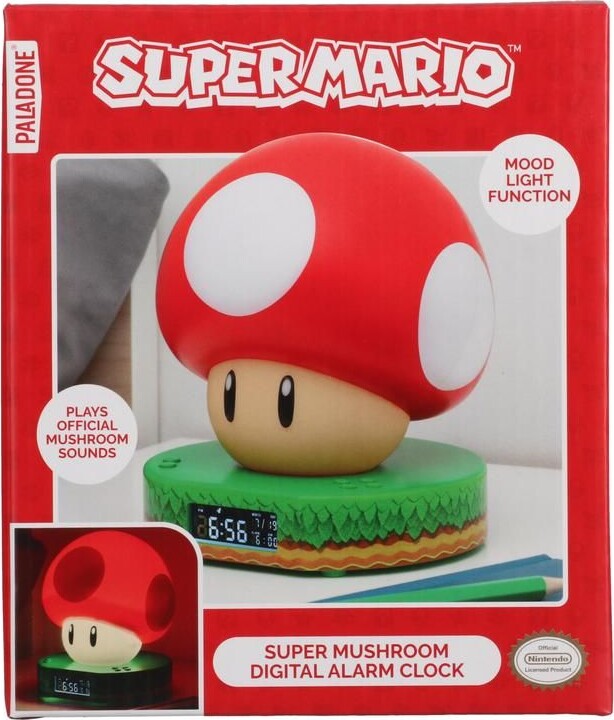 Super Mario Vækkeur Med Lys - Mushroom - 13 Cm
