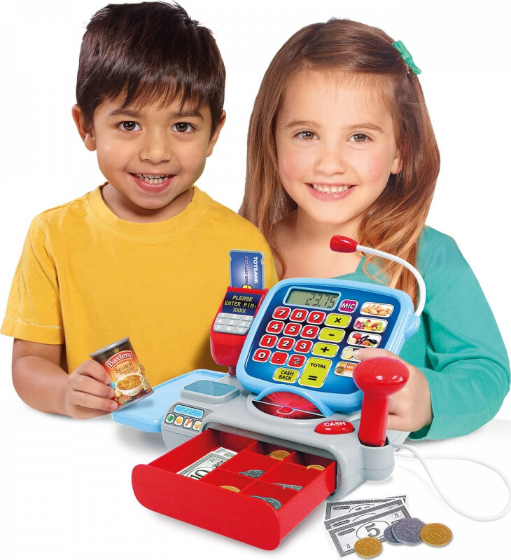 Supermarked Kasseapperat Med Tilbehør Mikrofon Til Børn