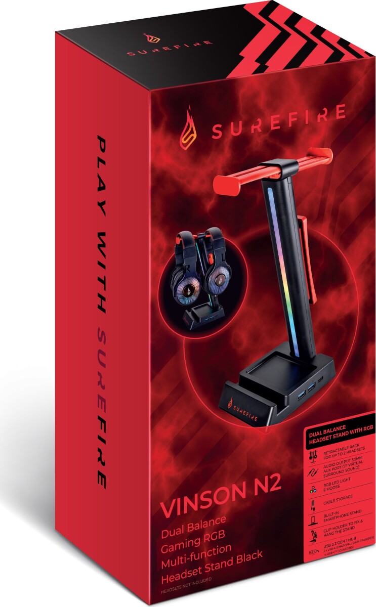 Surefire - Vinson N2 Dual Gaming Rgb Mf Headset Stand Black