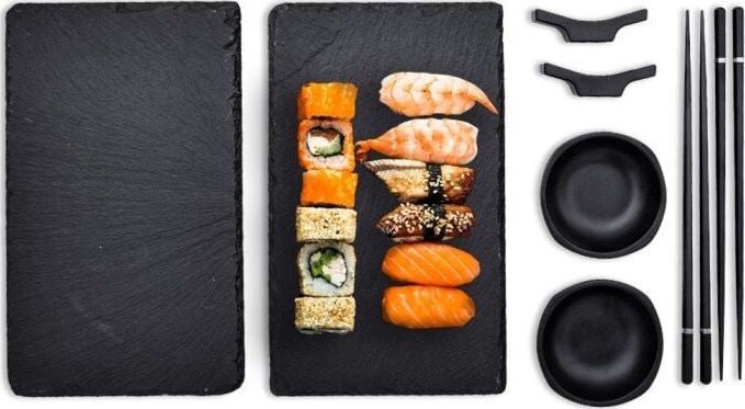 Sushi Tallerken Sæt Til 2 - Sort - 8 Dele - Mikamax