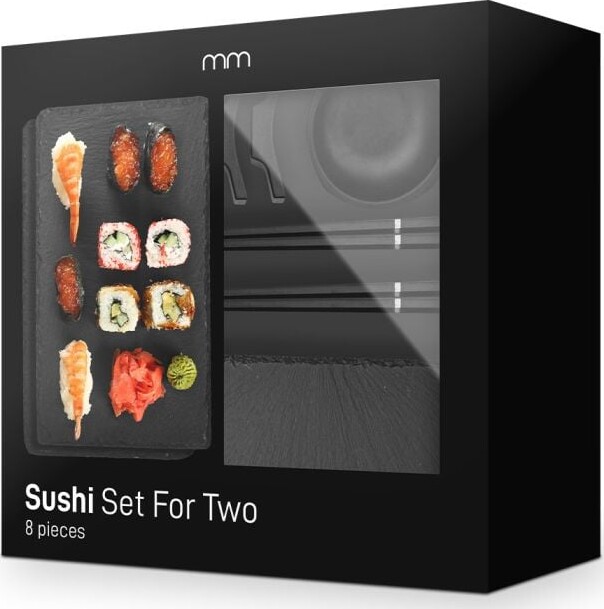 Sushi Tallerken Sæt Til 2 - Sort - 8 Dele - Mikamax