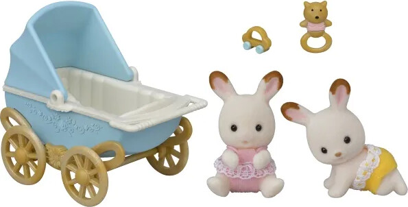 Sylvanian Families - Chocolate Bunny Twins Med Dobbelt Klapvogn
