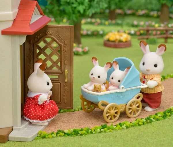 Sylvanian Families - Chocolate Bunny Twins Med Dobbelt Klapvogn