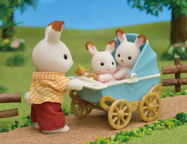 Sylvanian Families - Chocolate Bunny Twins Med Dobbelt Klapvogn