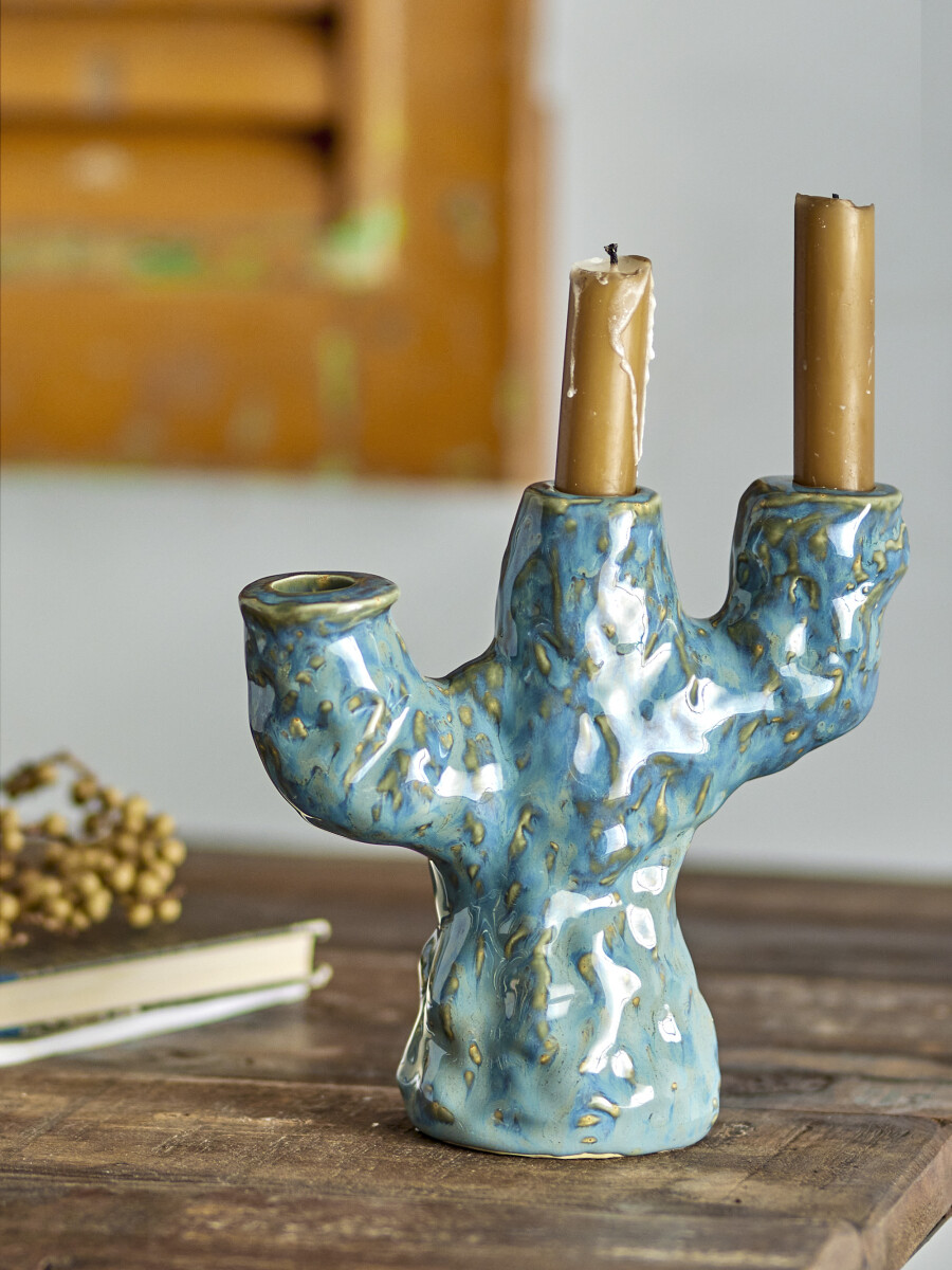 Creative Collection - Tahoka Lysestage - Blå - Stentøj Keramik